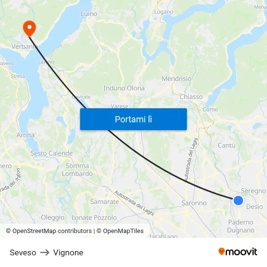 Seveso to Vignone map