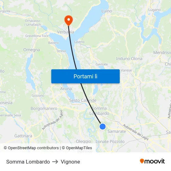 Somma Lombardo to Vignone map