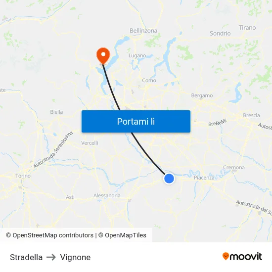 Stradella to Vignone map