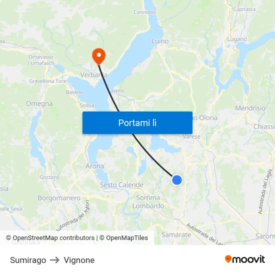 Sumirago to Vignone map