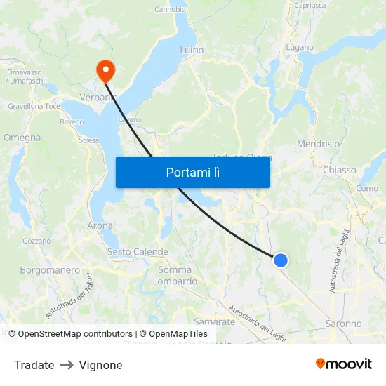 Tradate to Vignone map