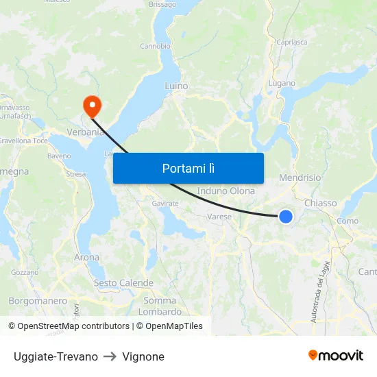 Uggiate-Trevano to Vignone map