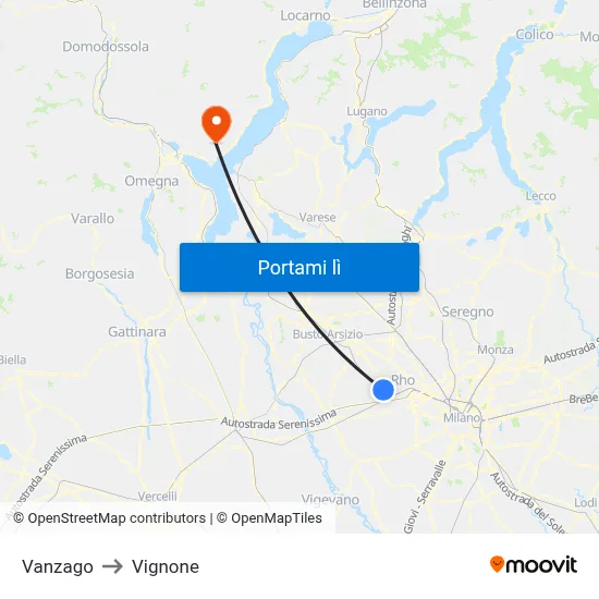 Vanzago to Vignone map