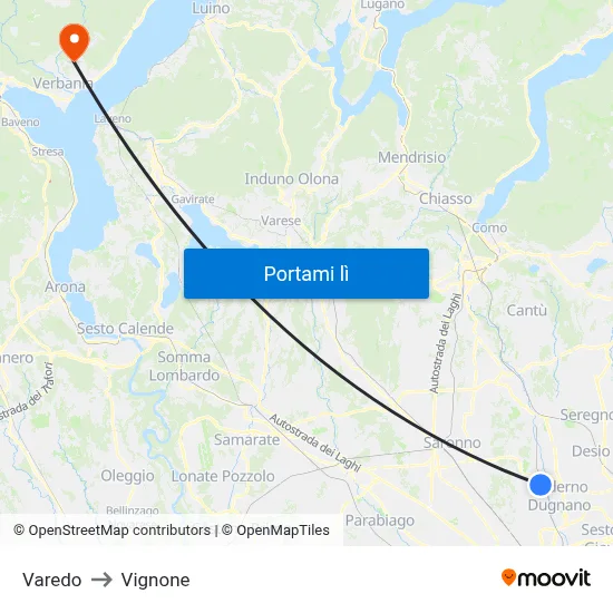 Varedo to Vignone map