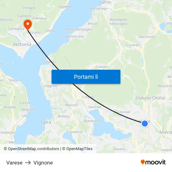 Varese to Vignone map