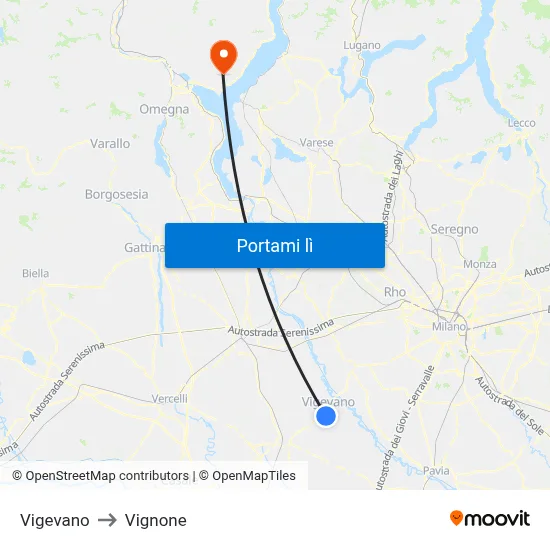 Vigevano to Vignone map