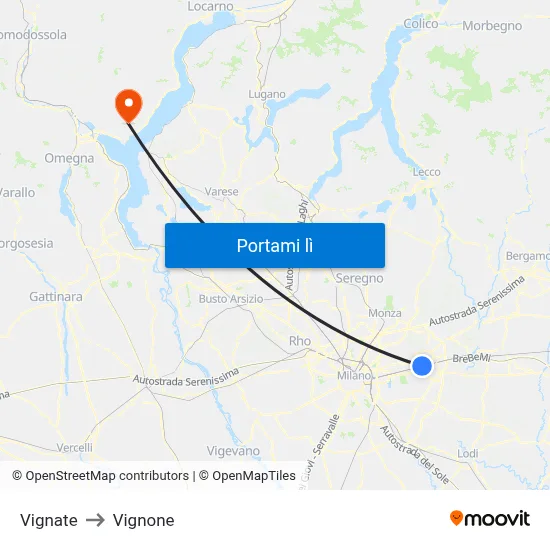 Vignate to Vignone map