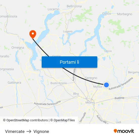 Vimercate to Vignone map