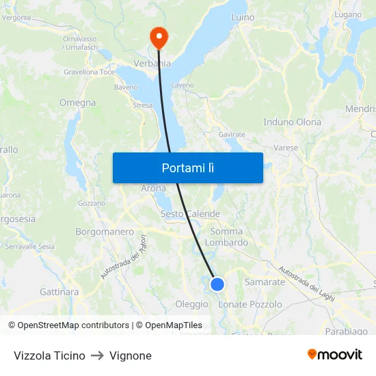 Vizzola Ticino to Vignone map