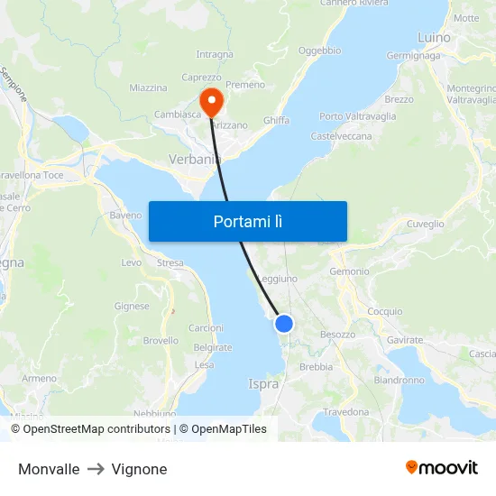 Monvalle to Vignone map