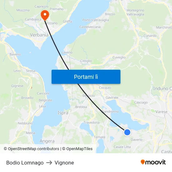 Bodio Lomnago to Vignone map