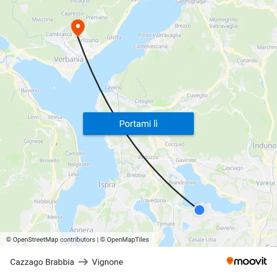 Cazzago Brabbia to Vignone map