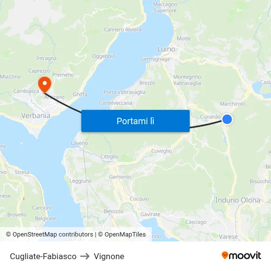 Cugliate-Fabiasco to Vignone map