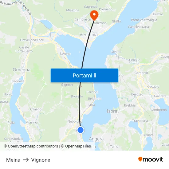 Meina to Vignone map