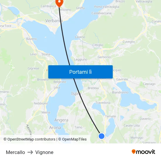 Mercallo to Vignone map