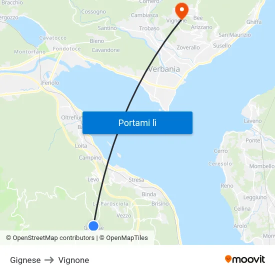 Gignese to Vignone map