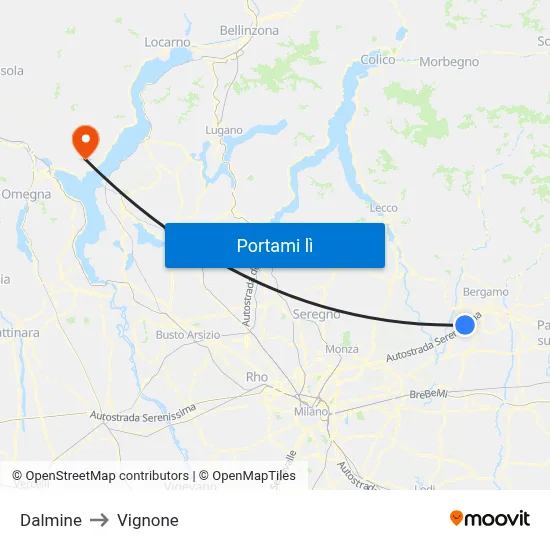 Dalmine to Vignone map