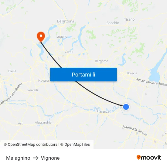 Malagnino to Vignone map