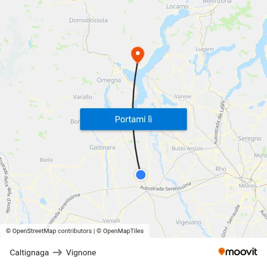 Caltignaga to Vignone map