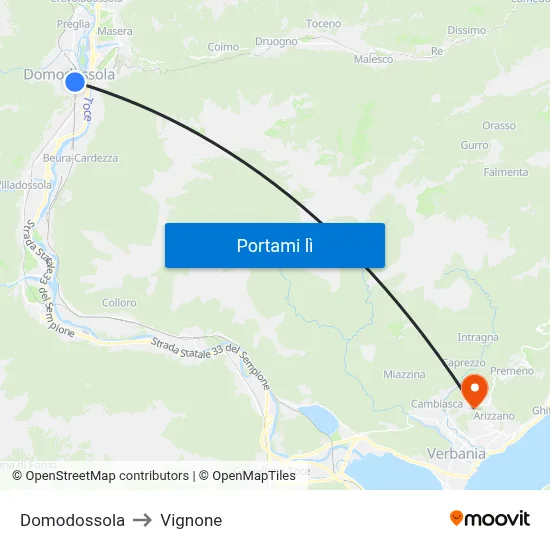 Domodossola to Vignone map