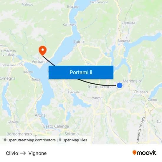 Clivio to Vignone map