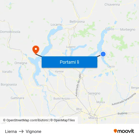 Lierna to Vignone map