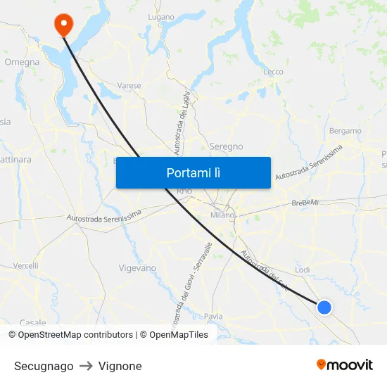 Secugnago to Vignone map