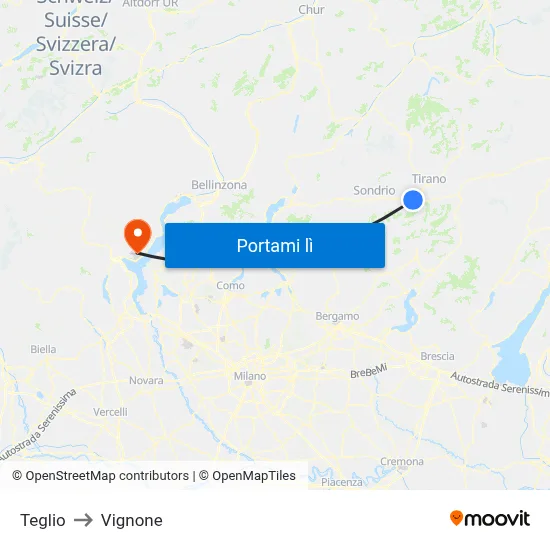 Teglio to Vignone map