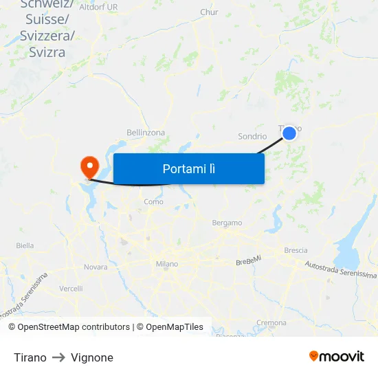 Tirano to Vignone map