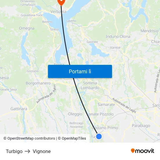 Turbigo to Vignone map