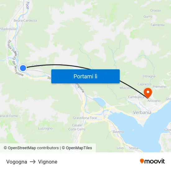 Vogogna to Vignone map