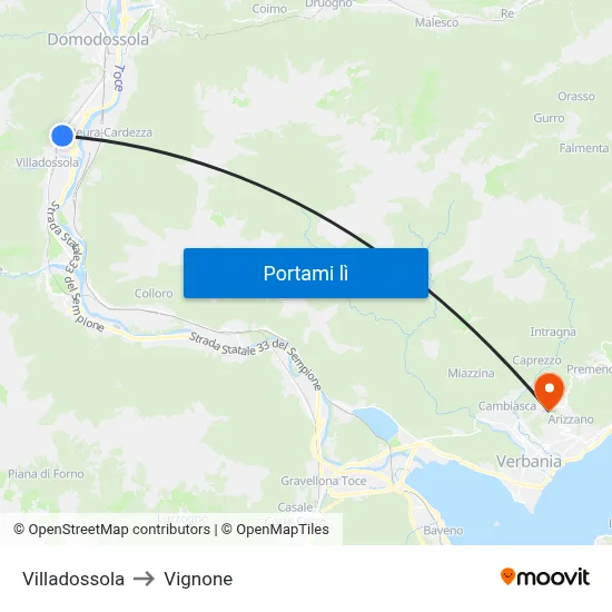 Villadossola to Vignone map