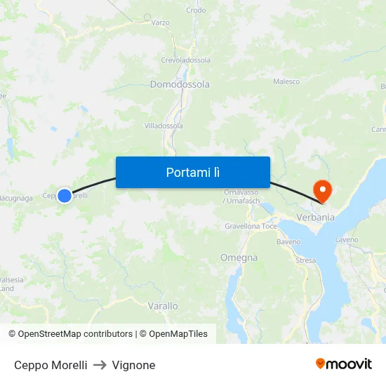 Ceppo Morelli to Vignone map