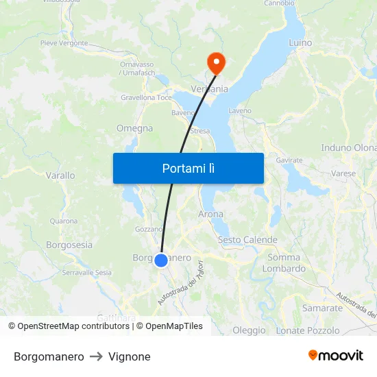 Borgomanero to Vignone map