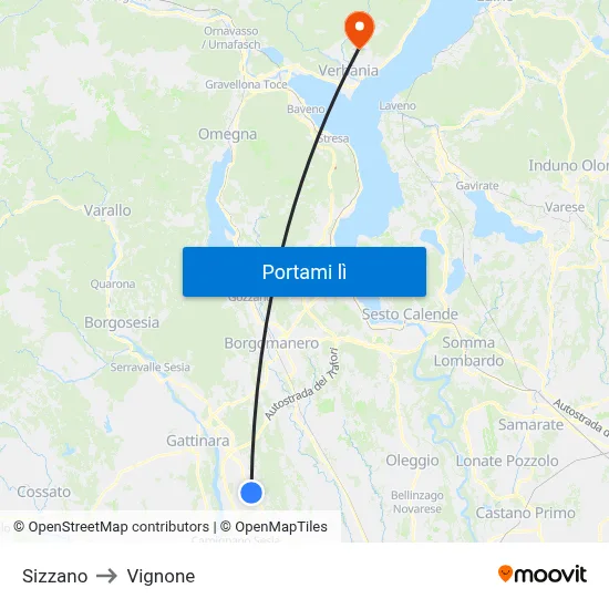 Sizzano to Vignone map