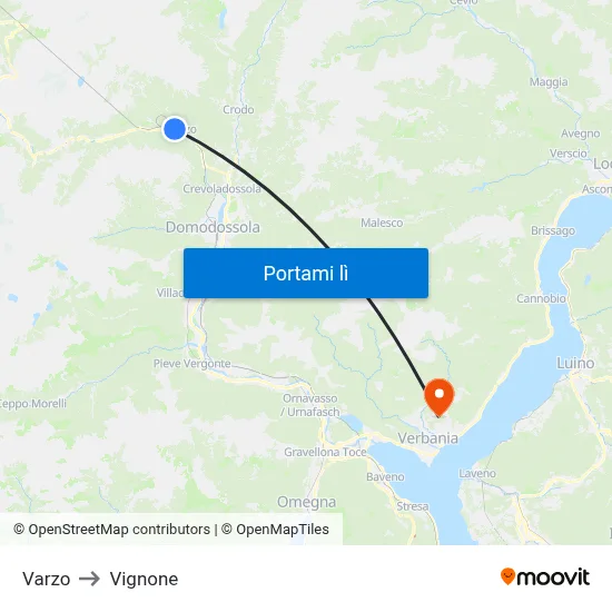 Varzo to Vignone map