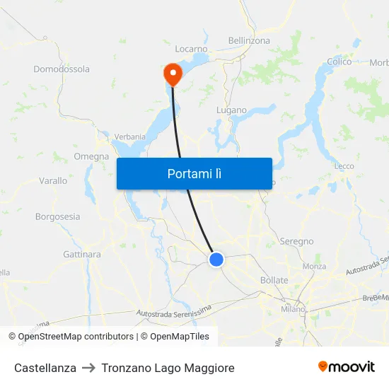 Castellanza to Tronzano Lago Maggiore map