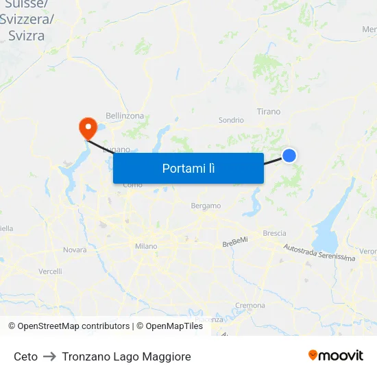 Ceto to Tronzano Lago Maggiore map