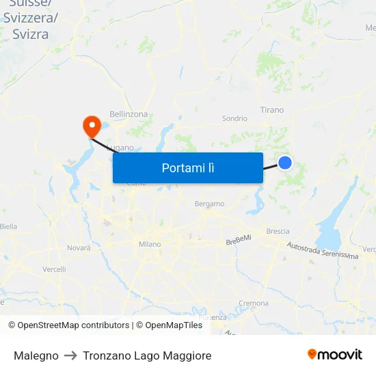Malegno to Tronzano Lago Maggiore map