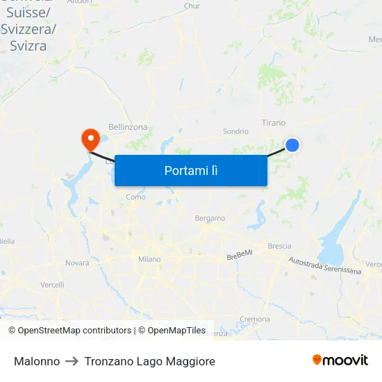 Malonno to Tronzano Lago Maggiore map