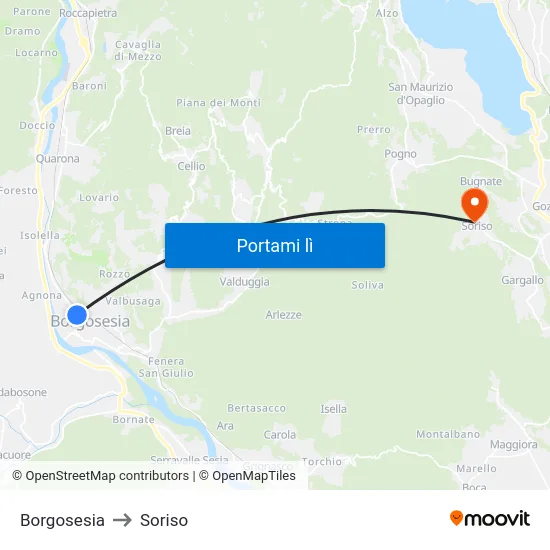 Borgosesia to Soriso map