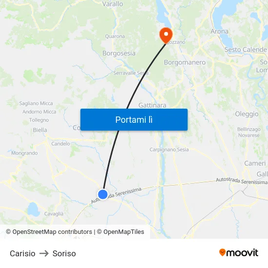 Carisio to Soriso map