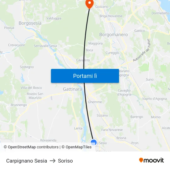 Carpignano Sesia to Soriso map