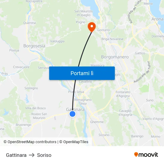 Gattinara to Soriso map
