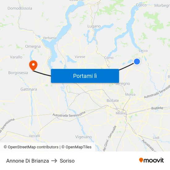 Annone Di Brianza to Soriso map