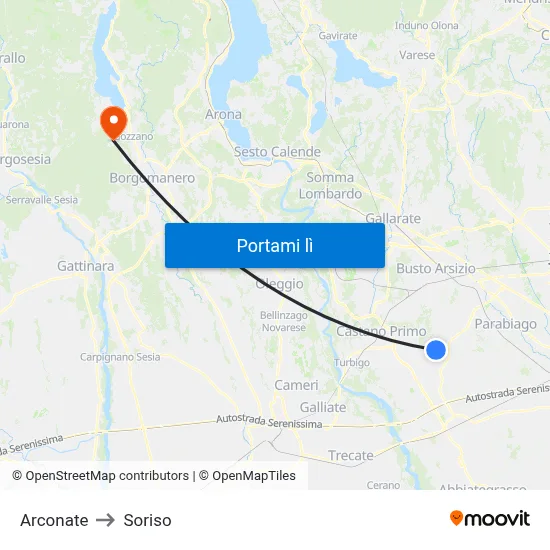 Arconate to Soriso map