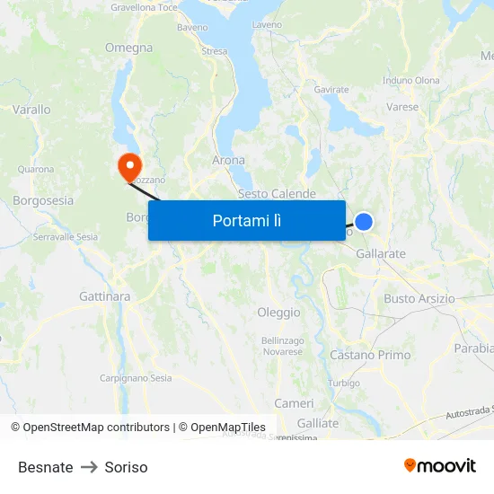 Besnate to Soriso map