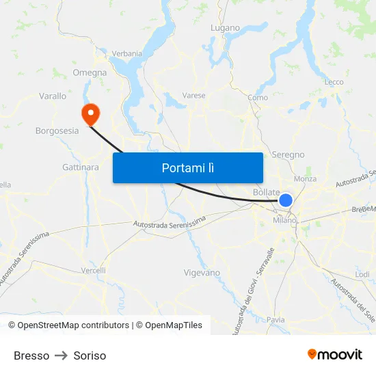 Bresso to Soriso map