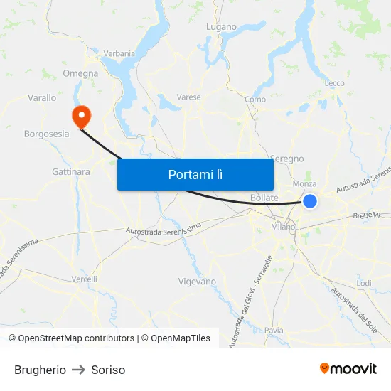 Brugherio to Soriso map