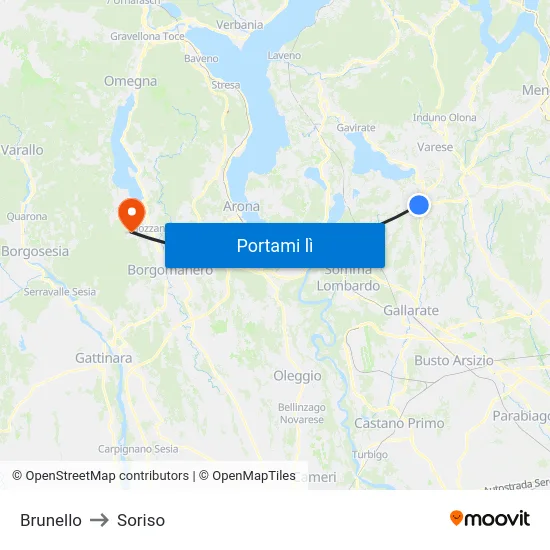 Brunello to Soriso map